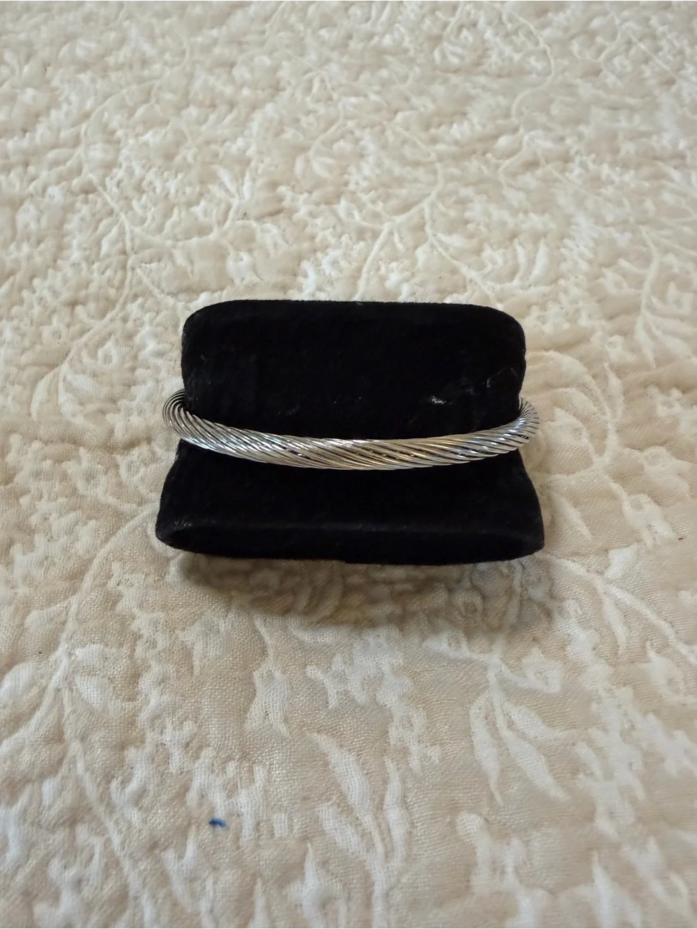 Silver-Tone Twisted Cable Cuff Bracelet with Pavé End Caps